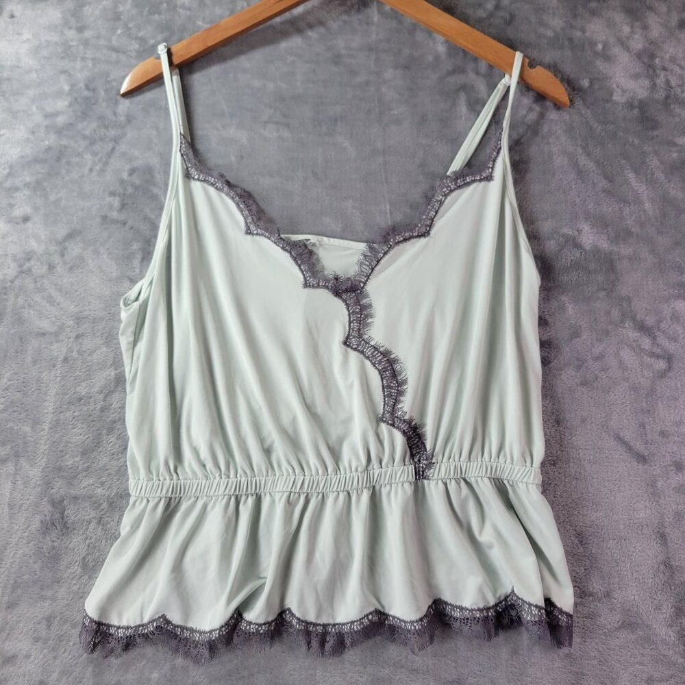 Womens Green Peplum Cami‎ Top Scallop Lace Trim Sleeveless Casual lace cami Vibe